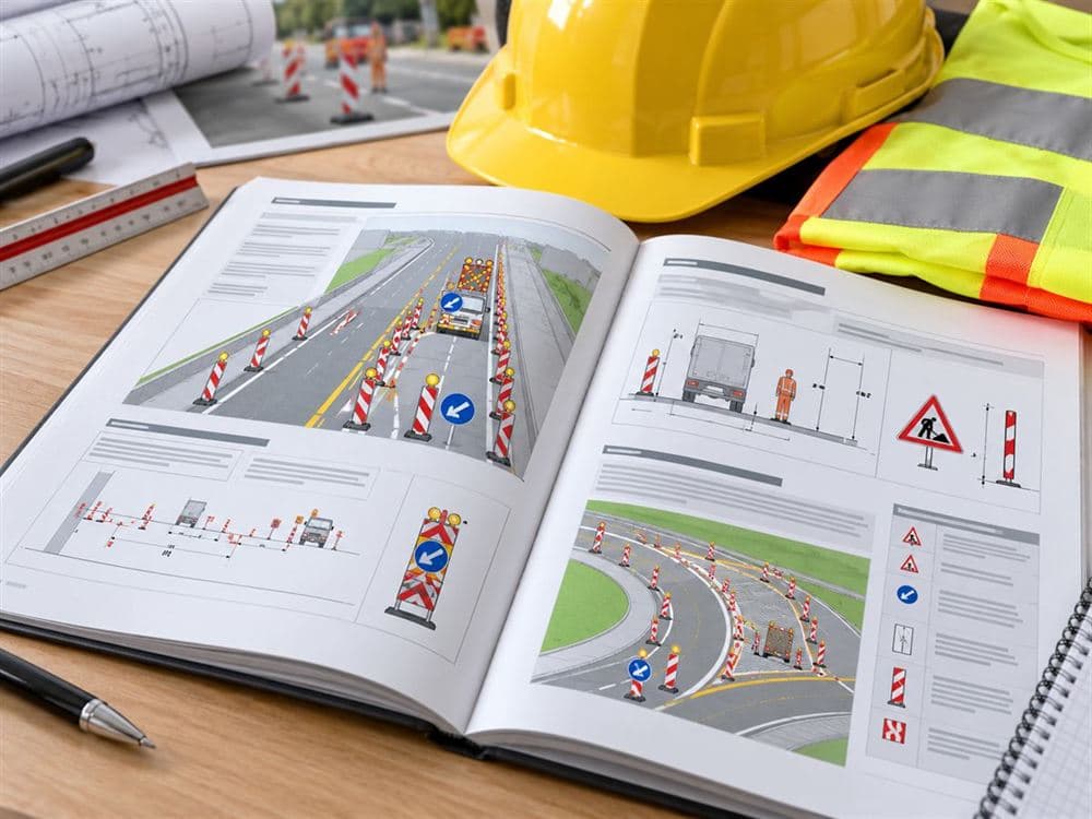Richtlinien RSA 21 für die Absicherung von Arbeitsstellen an Straßen mit Helm und Warnweste